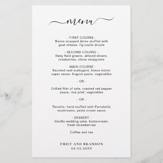 Moderne Elegante Eenvoudige Trouwmenu (Voorkant)