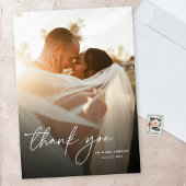 Moderne Elegante Eenvoudige Verticale Fotobruiloft Bedankkaart
