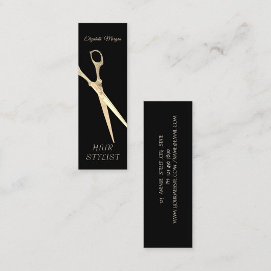Moderne Elegante Eenvoudige Vlakte, Gouden Schaar  Mini Visitekaartje (Voorkant / Achterkant)