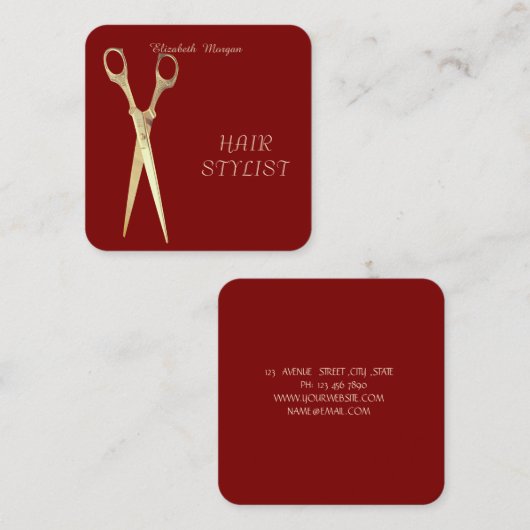 Moderne Elegante Eenvoudige Vlakte, Gouden Schaar  Vierkante Visitekaartje (Voorkant / Achterkant)