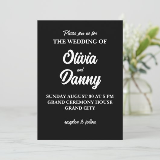 Moderne Elegante Eenvoudige Zwart-Wit Huwelijk Kaart (Staand voorkant)