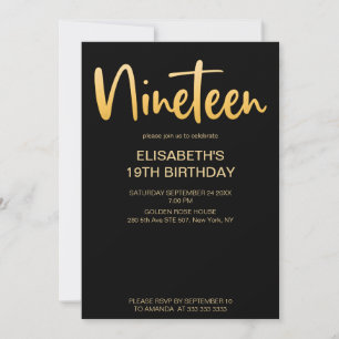 Moderne Elegante Eenvoudige Zwarte 19 Verjaardagsf Kaart
