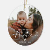 Moderne elegante eerste kerst als tante foto keramisch ornament (Links)