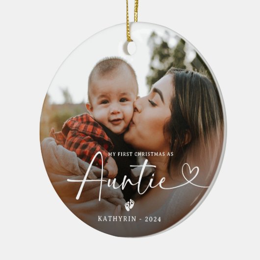 Moderne elegante eerste kerst als tante foto keramisch ornament (Links)