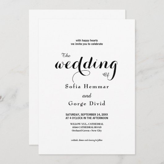 Moderne elegante en Scriptbruiloft Kaart (Voorkant / Achterkant)