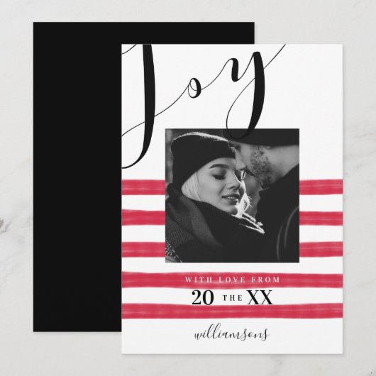 Moderne, elegante en Trendy Black & Red Stripe fot Feestdagenkaart