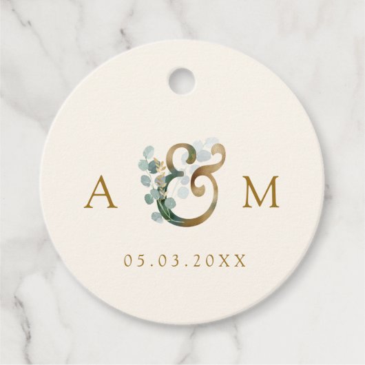 Moderne elegante Eucalyptus Ampersand bruiloft Bedankjes Labels (Voorkant)