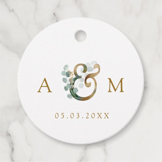 Moderne elegante Eucalyptus Ampersand bruiloft Bedankjes Labels (Voorkant)
