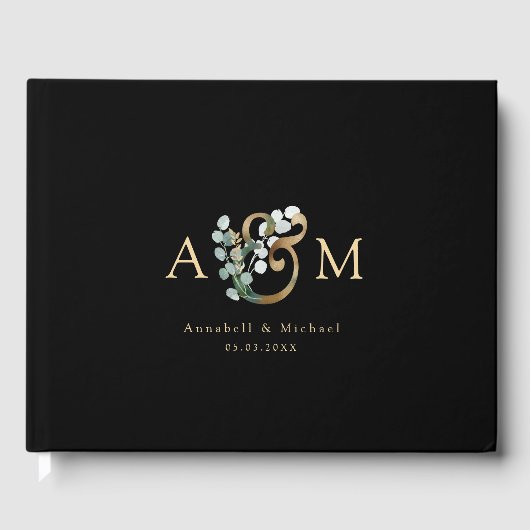 Moderne elegante Eucalyptus Ampersand bruiloft ser Gastenboek (Voorkant)