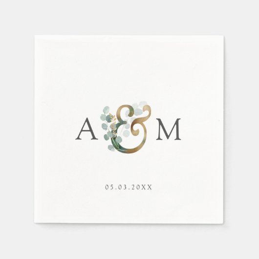 Moderne elegante Eucalyptus Ampersand bruiloft Servet (Voorkant)