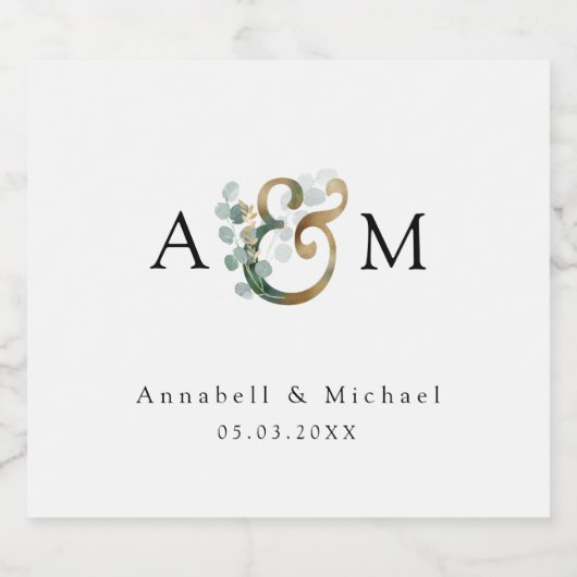 Moderne elegante Eucalyptus Ampersand bruiloft Sparkling Wijnetiket (Enkel label)