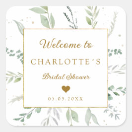 Moderne, elegante eucalyptus bruidsfeest vierkante sticker