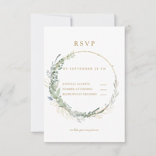 Moderne Elegante Eucalyptus Bruiloft    RSVP Kaartje (Voorkant)