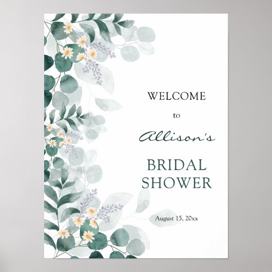 Moderne elegante eucalyptus bruiloftsshower welkom poster (Voorkant)