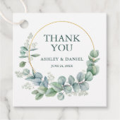 Moderne Elegante Eucalyptus Goud Dank u Bruiloft Bedankjes Labels (Voorkant)