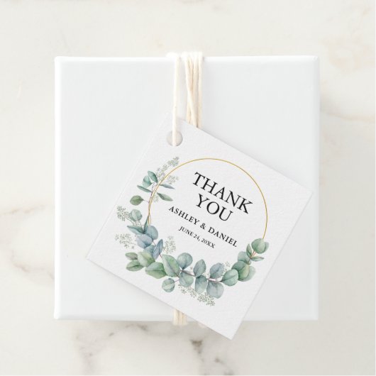 Moderne Elegante Eucalyptus Gouden Bruiloft Dank u Bedankjes Labels (In situ)