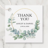 Moderne Elegante Eucalyptus Gouden Bruiloft Dank u Bedankjes Labels (Voorkant)