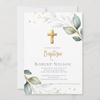 Moderne Elegante Eucalyptus Gouden Doop Christenin Kaart