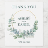 Moderne Elegante Eucalyptus groen gouden bruiloft Wijn Etiket (Enkel label)