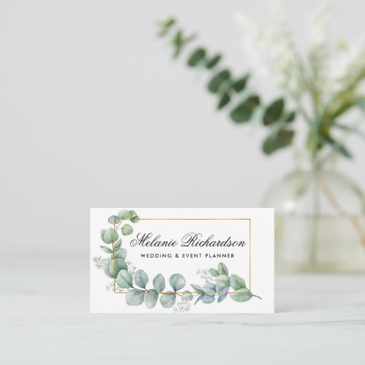 Moderne elegante eucalyptus laat groen achter visitekaartje (Staand voorkant)