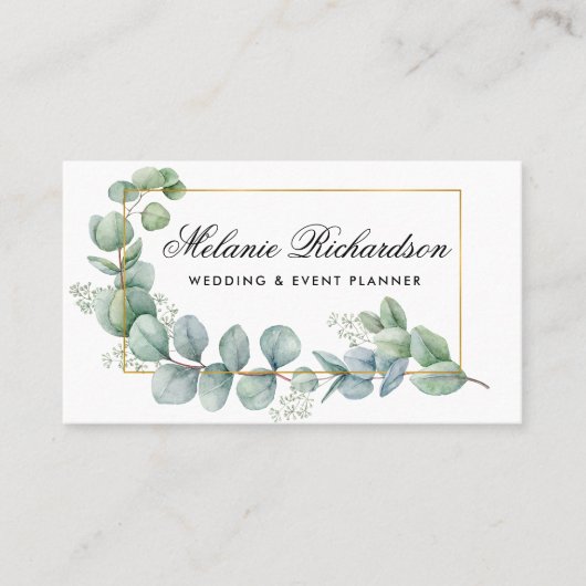 Moderne elegante eucalyptus laat groen achter visitekaartje (Voorkant)