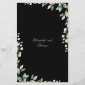 Moderne elegante eucalyptus laat huwelijksmenu ach (Achterkant)