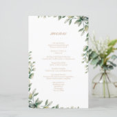 Moderne elegante eucalyptus laat huwelijksmenu ach (Staand voorkant)