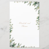 Moderne elegante eucalyptus laat huwelijksmenu ach (Achterkant)