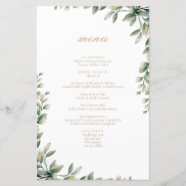 Moderne elegante eucalyptus laat huwelijksmenu ach