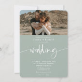 Moderne elegante eucalyptus trouwscriptfoto's kaart (Voorkant)