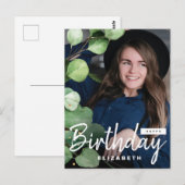 Moderne Elegante Eucalyptus Verjaardag Groet Foto Briefkaart (Voorkant / Achterkant)