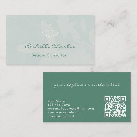 Moderne Elegante Eucalyptus Voeg Logo QR-Code Scho Visitekaartje (Voorkant / Achterkant)