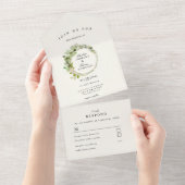Moderne, elegante eucalyptusbruiloft all in one uitnodiging (Afscheurbaar)