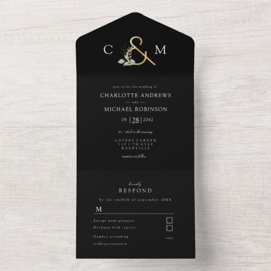 Moderne, elegante eucalyptusbruiloft all in one uitnodiging (Binnen)