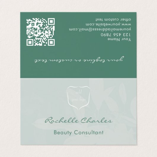 Moderne Elegante Eucalyptusgroene Voeg Logo QR-cod Visitekaartje (Buitenkant ongevouwen)