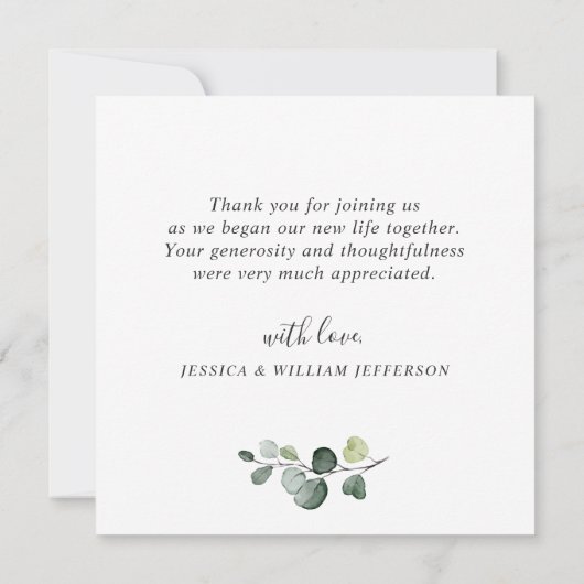 Moderne Elegante Eucalyptuskrans Stijlvol Kader Bedankkaart (Achterkant)