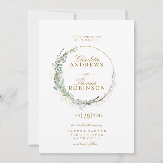 Moderne, elegante eucalyptustrouwuitnodiging kaart (Voorkant)