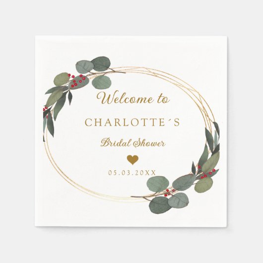 Moderne, elegante Eukalyptus-Hochzeit Serviette Servet (Voorkant)