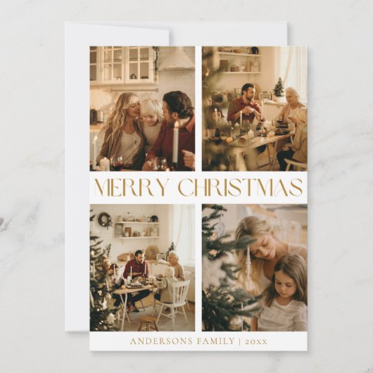 Moderne Elegante Familie Foto Goud Minimale Kerstm Feestdagenkaart (Voorkant)