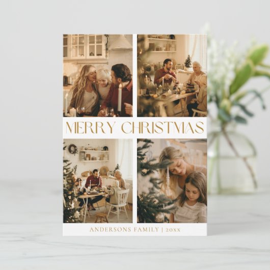 Moderne Elegante Familie Foto Goud Minimale Kerstm Feestdagenkaart (Staand voorkant)