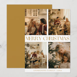 Moderne Elegante Familie Foto Goud Minimale Kerstm Feestdagenkaart