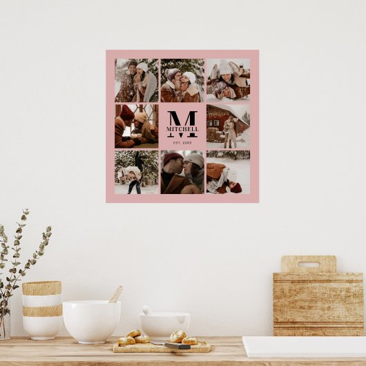 Moderne Elegante Familie Fotocollage Roze Keepsake Poster (Keuken)