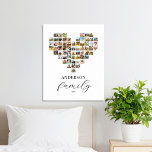 Moderne Elegante Familie Hartvormige Fotocollage Canvas Afdruk<br><div class="desc">Creëer uw eigen aangepaste familie foto collage canvas print met 63 van uw favoriete afbeeldingen in een hartvormige foto grid stijl ontwerp. Personaliseer met familienaam in moderne typografie voor een aangepast fotocadeau of huisdecoratie.</div>
