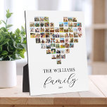 Moderne Elegante Familie Hartvormige Fotocollage Fotoplaat<br><div class="desc">Creëer uw eigen aangepaste familie foto collage plaque met 63 van uw favoriete afbeeldingen in een hartvormige foto grid stijl ontwerp. Personaliseer met familienaam in moderne typografie voor een aangepast fotocadeau of huisdecoratie.</div>