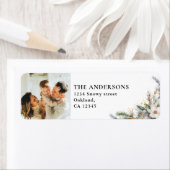 Moderne Elegante Familiefoto & Pine Tree Kerstmis Etiket (Insitu)