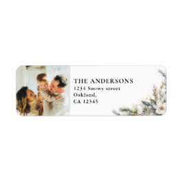 Moderne Elegante Familiefoto & Pine Tree Kerstmis Etiket
