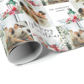 Moderne Elegante Familiefoto & Rode Berry Kerstmis Cadeaupapier (Rol Hoek)
