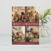 Moderne Elegante Familiefoto Rood Minimal Christma Feestdagenkaart (Staand voorkant)