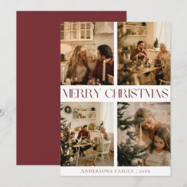 Moderne Elegante Familiefoto Rood Minimal Christma Feestdagenkaart