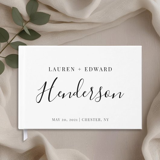 Moderne Elegante Familiennaam Trouwen Gastenboek